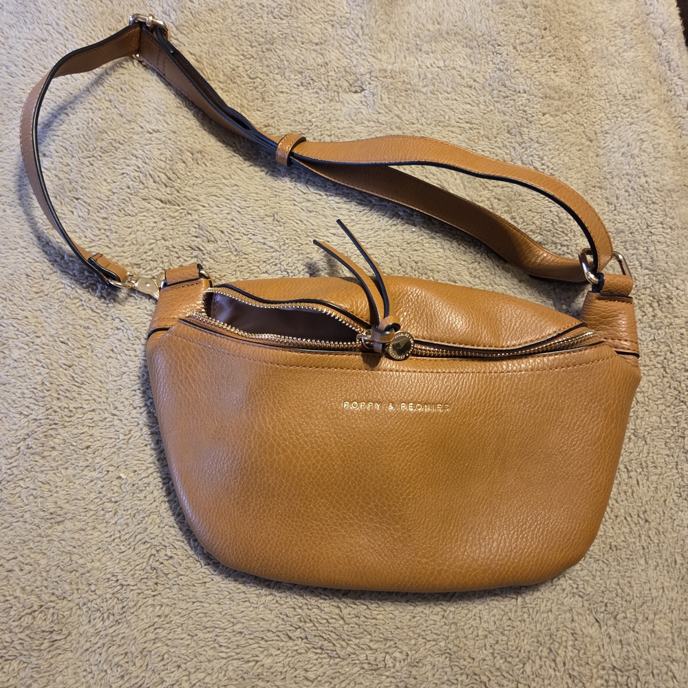 Poppy & Peonies Tan Crossbody Bag